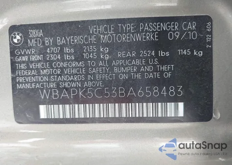 2011 BMW 328I xDrive from USA, damaged, VIN WBAPK5C53BA658483
